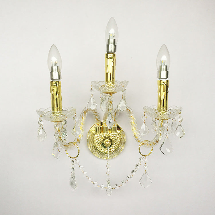 【直営工場】HL-708-3gd💎 708畅销系列特订亮光金:三头尊贵玻璃水晶壁灯,加冕大空间壁上风华 💎