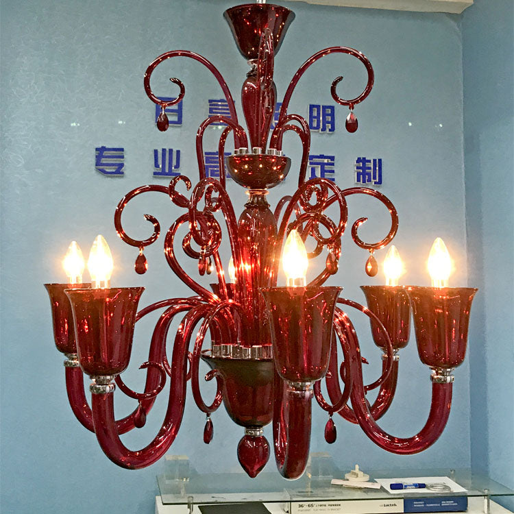 【Factory-Direct】HL-171188-6💎 Burgundy Red Murano Style Glass Chandelier: A Venetian Symphony of Luxury & Romance 💎