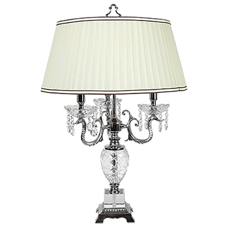 【直営工場】HL-110140-3L💎 パイン紋・クリスタル卓上ランプ：最高級ミラークローム仕様 💎