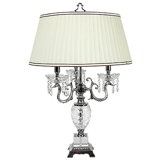 【直営工場】HL-110140-3L💎 パイン紋・クリスタル卓上ランプ：最高級ミラークローム仕様 💎