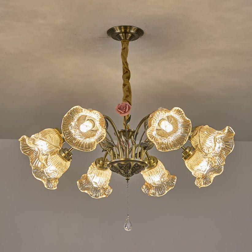 【Factory-Direct】HL-6808*8L💎 ARTISAN CERAMIC ROSE CHANDELIER: 8-LIGHT FRENCH AMBER 💎