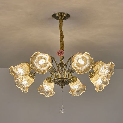 【Factory-Direct】HL-6808*8L💎 ARTISAN CERAMIC ROSE CHANDELIER: 8-LIGHT FRENCH AMBER 💎