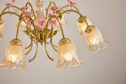 【Factory-Direct】HL-6809*8L💎 GRAND PARISIAN COURT CHANDELIER: ROCOCO CERAMIC ROSE 💎