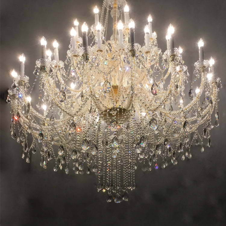 HL-8265-50gd💎 殿堂级50头金色水晶玻璃大型吊灯：多层皇家复古规制，独步大宅的流光穹顶 💎