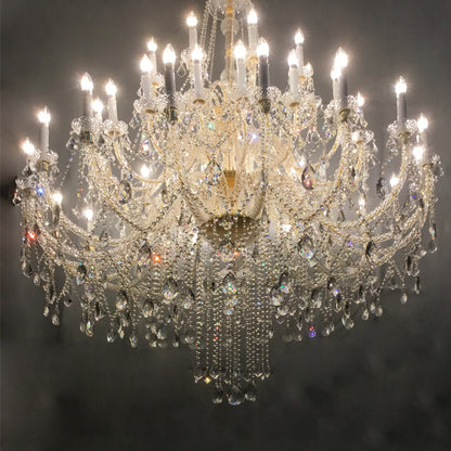 HL-8265-50gd💎 殿堂级50头金色水晶玻璃大型吊灯：多层皇家复古规制，独步大宅的流光穹顶 💎