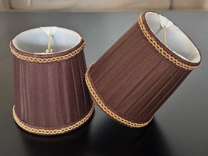 【Factory-Direct】💎 VINTAGE BAROQUE CHANDELIER SHADE: COFFEE SATIN WITH GOLD BRAIDED TRIM 💎100PCS