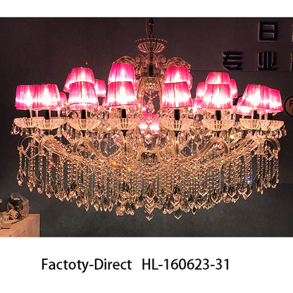 【直営工場】HL-160623-31💎  紫色布艺灯罩大空层水晶吊灯：浪漫紫韵与奢华水晶的震撼之作 💎