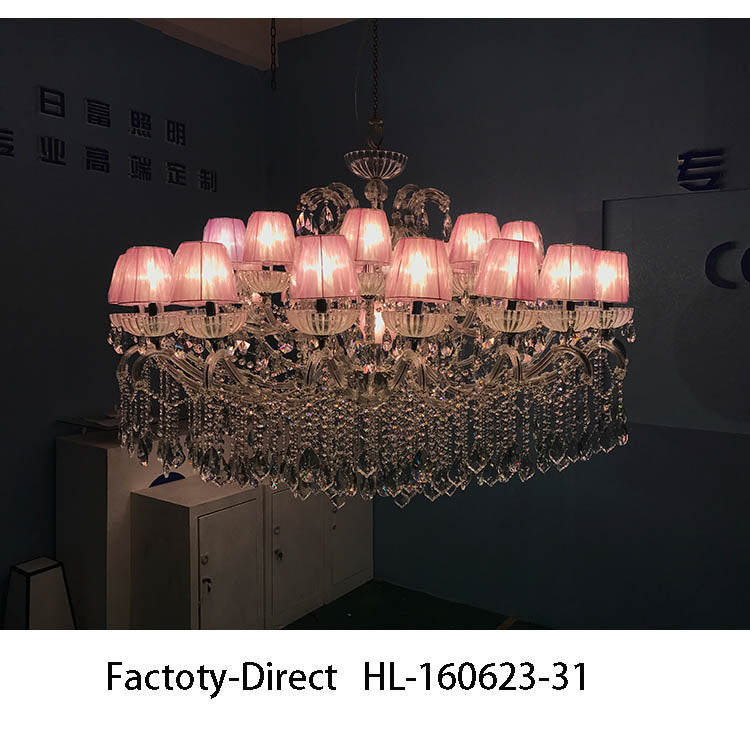【直営工場】HL-160623-31💎  紫色布艺灯罩大空层水晶吊灯：浪漫紫韵与奢华水晶的震撼之作 💎