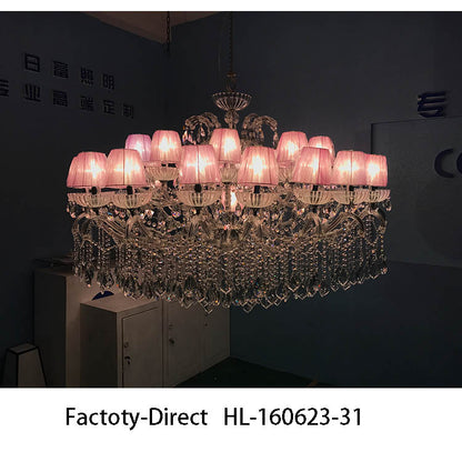 【直営工場】HL-160623-31💎  紫色布艺灯罩大空层水晶吊灯：浪漫紫韵与奢华水晶的震撼之作 💎