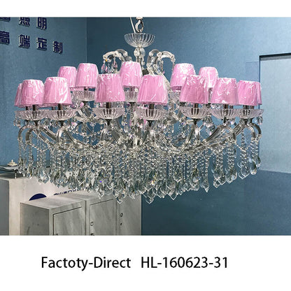 【直営工場】HL-160623-31💎  紫色布艺灯罩大空层水晶吊灯：浪漫紫韵与奢华水晶的震撼之作 💎
