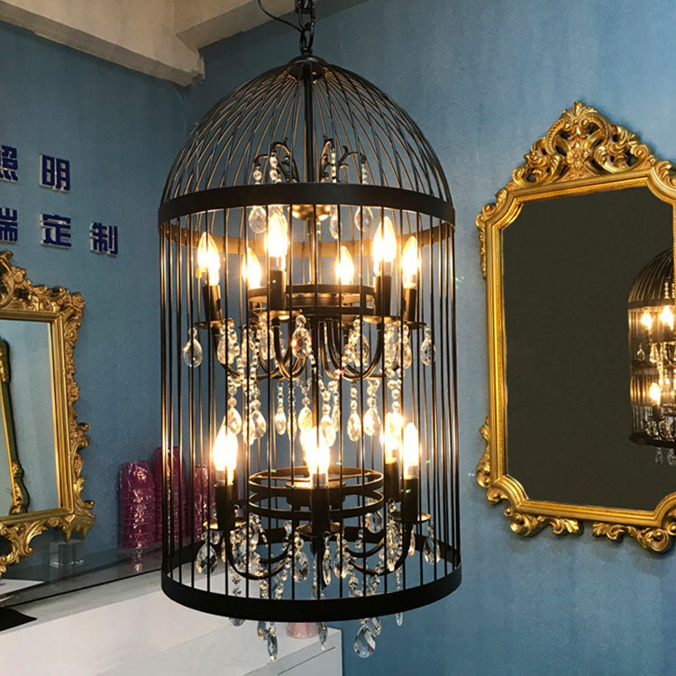 【工場直営】HL-26500-12💎  美式复古水晶鸟笼吊灯：金属线条与美学光影的艺术臻品 💎