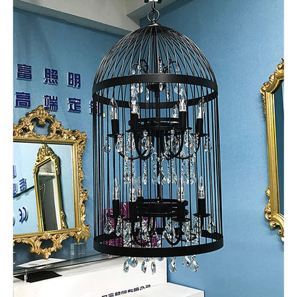 【工場直営】HL-26500-12💎  美式复古水晶鸟笼吊灯：金属线条与美学光影的艺术臻品 💎