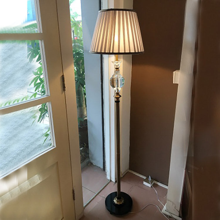【直営工場】HL-LD120-1💎 新古典折页布艺水晶落地灯：W450*H1600mm 1头尊贵米白色立式艺术灯 💎