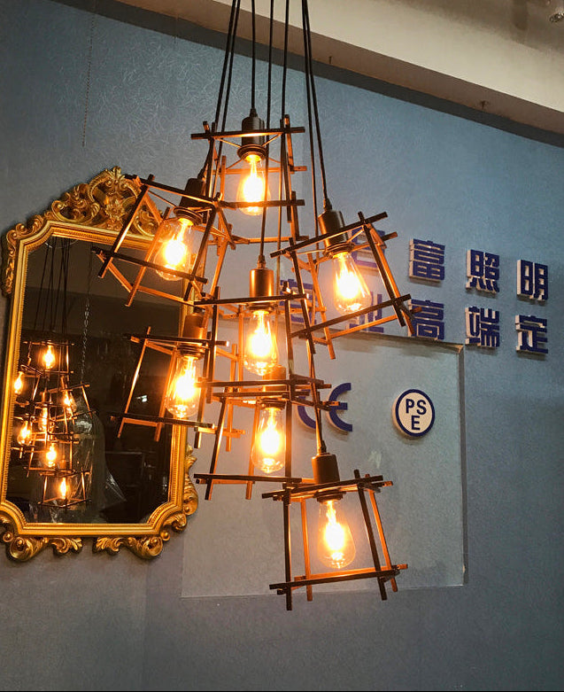 HL-2203-7💎 多维几何错落铁艺吊灯：解构主义美学，打破规矩的线条艺术💎