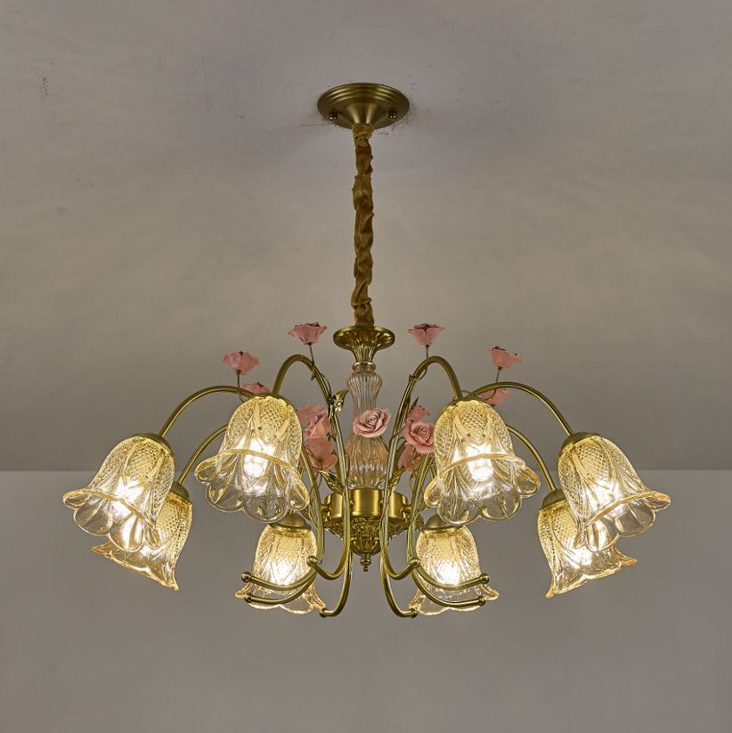 【Factory-Direct】HL-6809*8L💎 GRAND PARISIAN COURT CHANDELIER: ROCOCO CERAMIC ROSE 💎