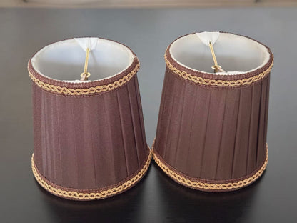 【Factory-Direct】💎 VINTAGE BAROQUE CHANDELIER SHADE: COFFEE SATIN WITH GOLD BRAIDED TRIM 💎100PCS