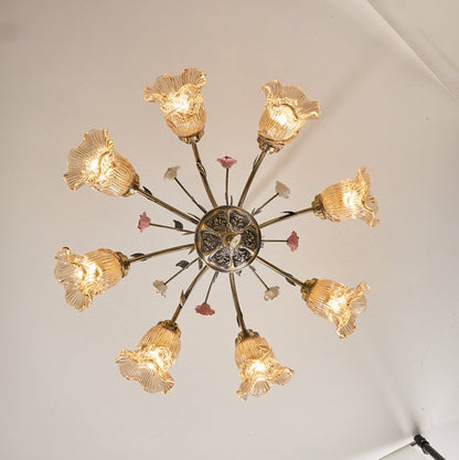 【Factory-Direct】HL-6808*8L💎 ARTISAN CERAMIC ROSE CHANDELIER: 8-LIGHT FRENCH AMBER 💎